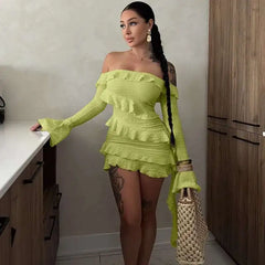 Ruffle Off Shoulder Short Dress