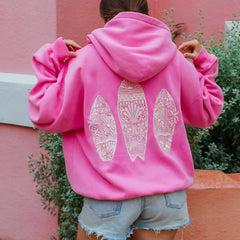 Women's surf board embroidered hoodie in a loose fit.