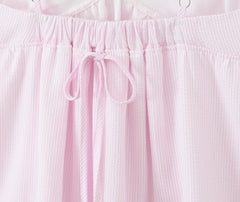 Pink Striped V neck Lace Strap Bow Mini Dress