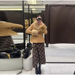 Brown Suead Faux Fur Patchwork Jacket