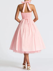 Halter Tulle Flare Maxi Dress