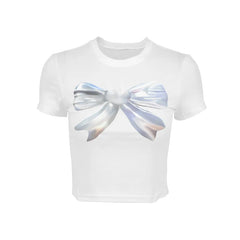 White Short Sleeve Silver Bow Tee