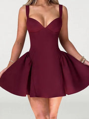 Solid Flare Strap Bustier Mini Dres