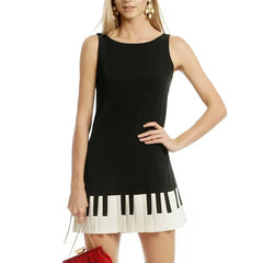 Black Pleated Piano Hem Tank Mini Dress