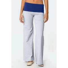 Folded Over Elastic Low Waist Contrast Color Wide Leg Sweatpants