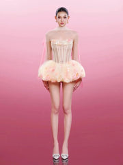 Strapless Flower Lace A-line Mini Dress