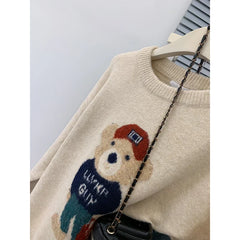Round Neck Bear Applique Sweater