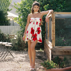 Frill Halter Around Neck Strapless Mini Dress