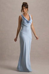 Satin Cowl Neck Backless Maxi Dress