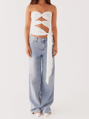 Edgy Strapless Cutout Crop Top - Contemporary Tie-Detail Bandeau