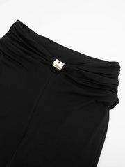 Black Metal Buckle Crop Top And High Waist Pants Set