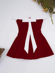 Red Off Shoulder Strapless Bow Tie Mini Dress