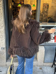 Faux Fur Plush Lapel Brown Jacket