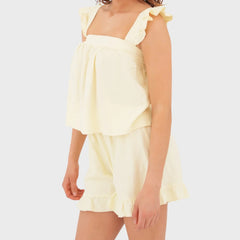 Ruffle Straps Stripe Top And Shorts Set