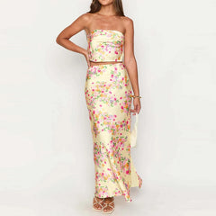 Satin Strapless Crop Top & Long Skirt Set
