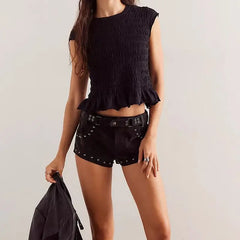 Smocked Ruffle Hem Short Sleeve Top