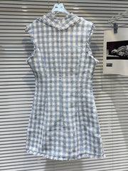 Plaid Square Neck Button Mini Dress