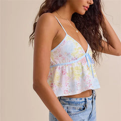 Floral Print Front Tie Peplum Crop Cami Top