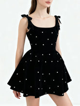 Bowknot Square Neck Sleeveless Beaded Mini Dress