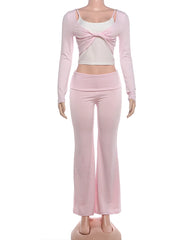 Cami Top With Detachable Sleeve And Flare Yoga Pants 3-Piece Set