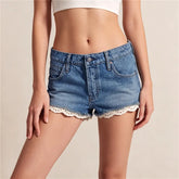 Lace Trim Denim Shorts