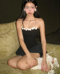 Black Puff Strapless Mini Dress