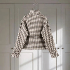 Checkered Button Double Breasted Long Sleeve Coat
