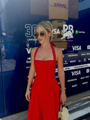 Halter A-line Midi Buttoned Dress