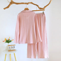 Embroidery Cotton Long-sleeved Shirt And Pants Two Piece Loungewear Set