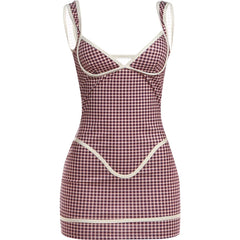 Plaid Print Low-Neck Sleeveless Mini Dress
