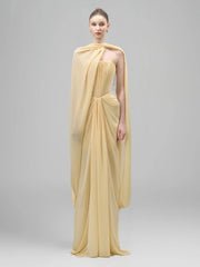 Strapless Folds Design Long Dress With Scarf
