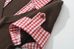 Short Sleeve Gingham Patchwork Knit Mini Dress