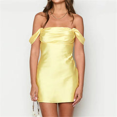 Satin Off-Shoulder Strapless Mini Dress