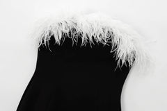 Black Strapless Feather Mini Dress