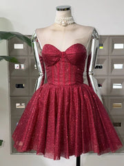 Strapless Glitter Flared Mini Dress