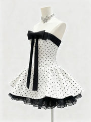 Bowknot Strapless Ruffle Hem Mini Dress