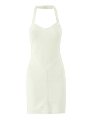 Solid Ribbed Halter Bandage Mini Dress