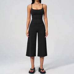 Solid Cami Removable Pads Top And Wide Leg Cropped Pants Set