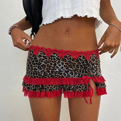Printed Lace Trim Low Rise Tiered Miro Mini Skirt