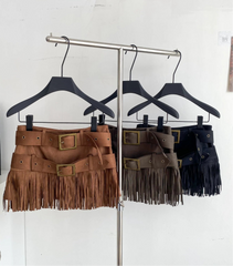 Tassels Double Sashes Mini Skirt