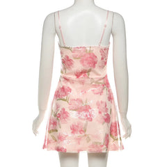 Pink Floral Print Cowl Strap Mini Dress