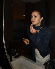 Stripe Tailored Coat With Scarf Top