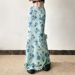 Blue Rose Pinted Long Skirt