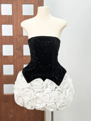Black Corset Top And 3D White Flowers Skirt Two Piece Set