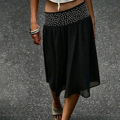 Polka Dot Stud Black Midi Skirt