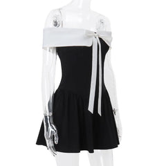 Black Bow Lace-up Off The Shoulder Mini Dress
