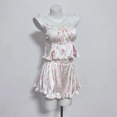Bow Printed Crop Top with Shorts Loungewear Set