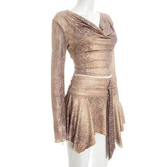 Animal Printed Long Sleeve Top And Irregular Skirt Matching Set