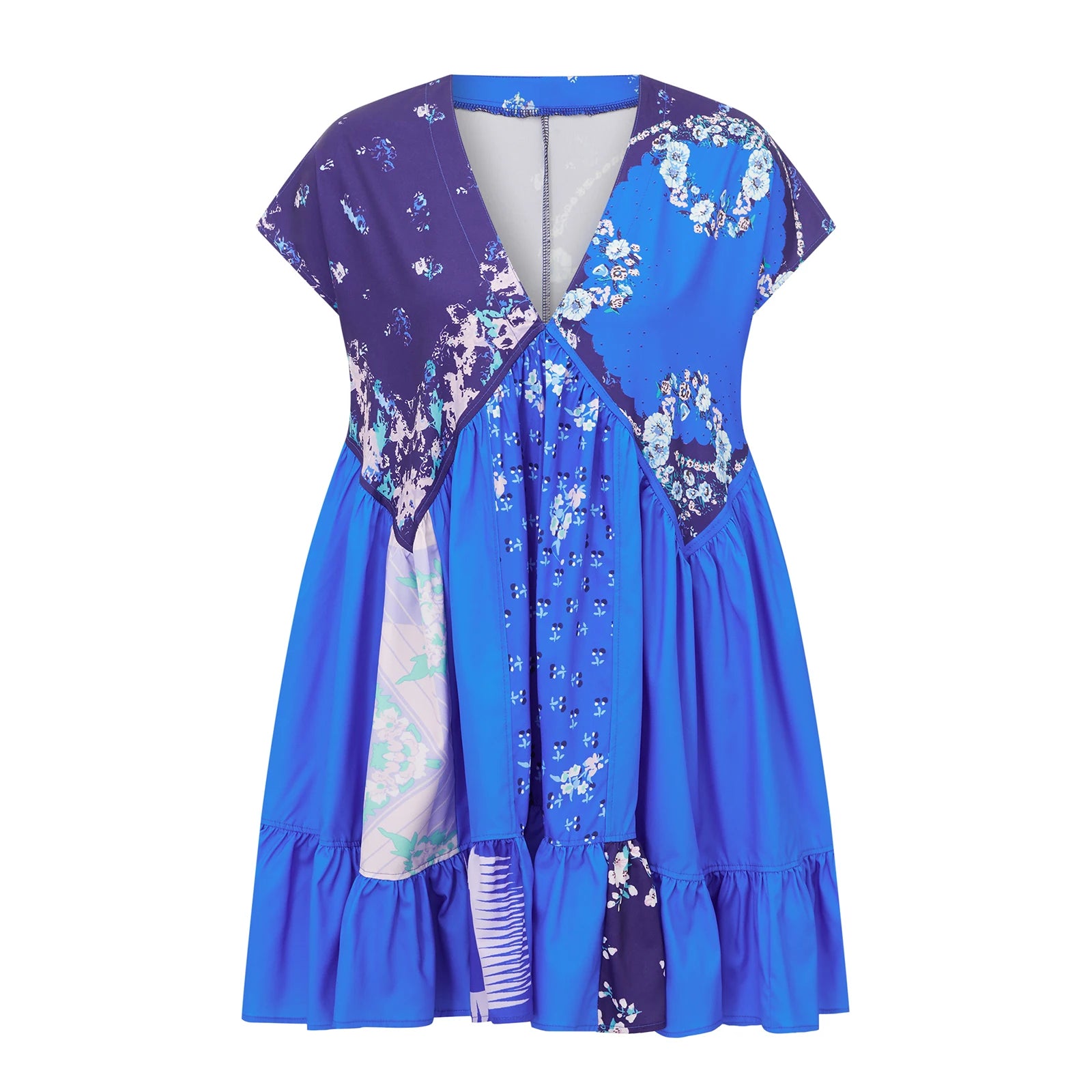 Blue floral dress - patchwork design