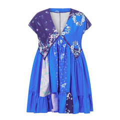 Blue floral dress - patchwork design